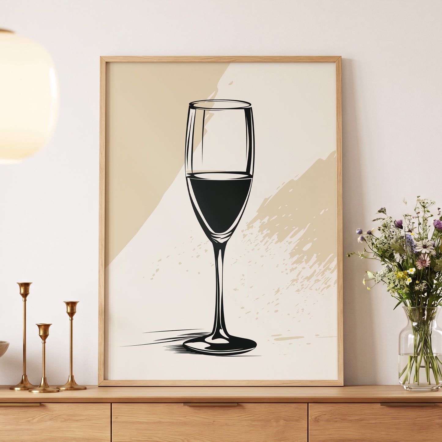 The Last Pour, black, beige, white minimalist wall art displayed in a styled interior, gallery view 5
