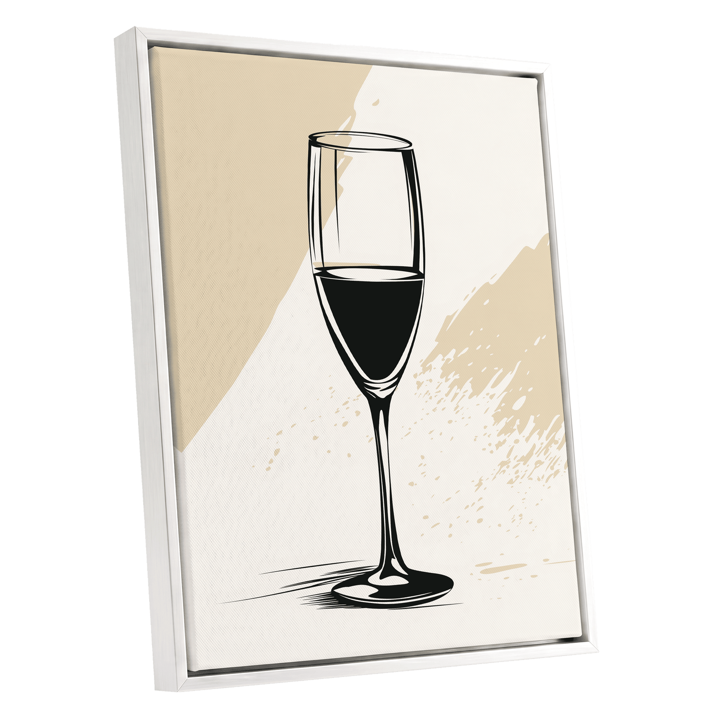 The Last Pour, black, beige, white minimalist wall art shown as a white framed canvas wall art