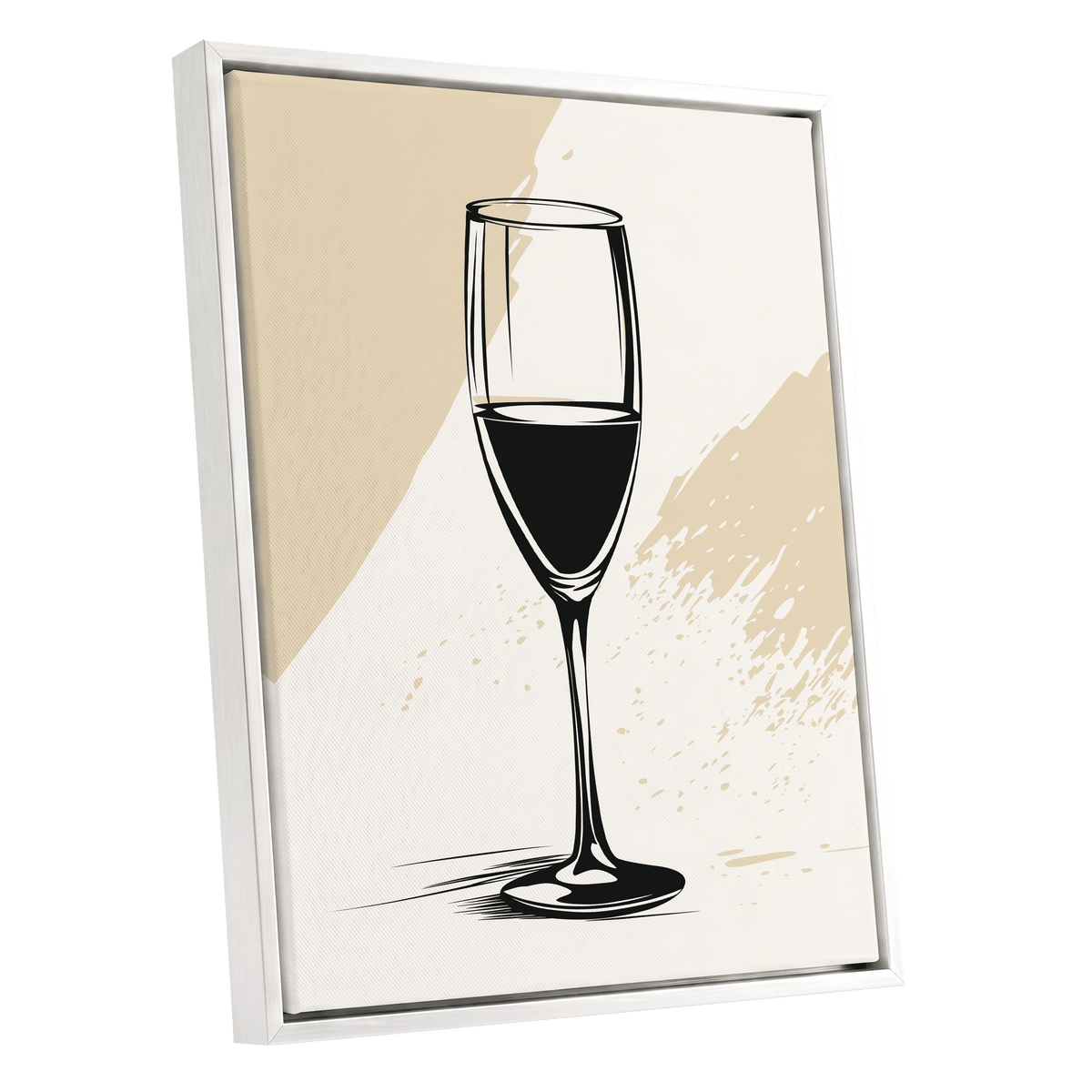 The Last Pour, black, beige, white minimalist wall art shown as a white framed canvas wall art