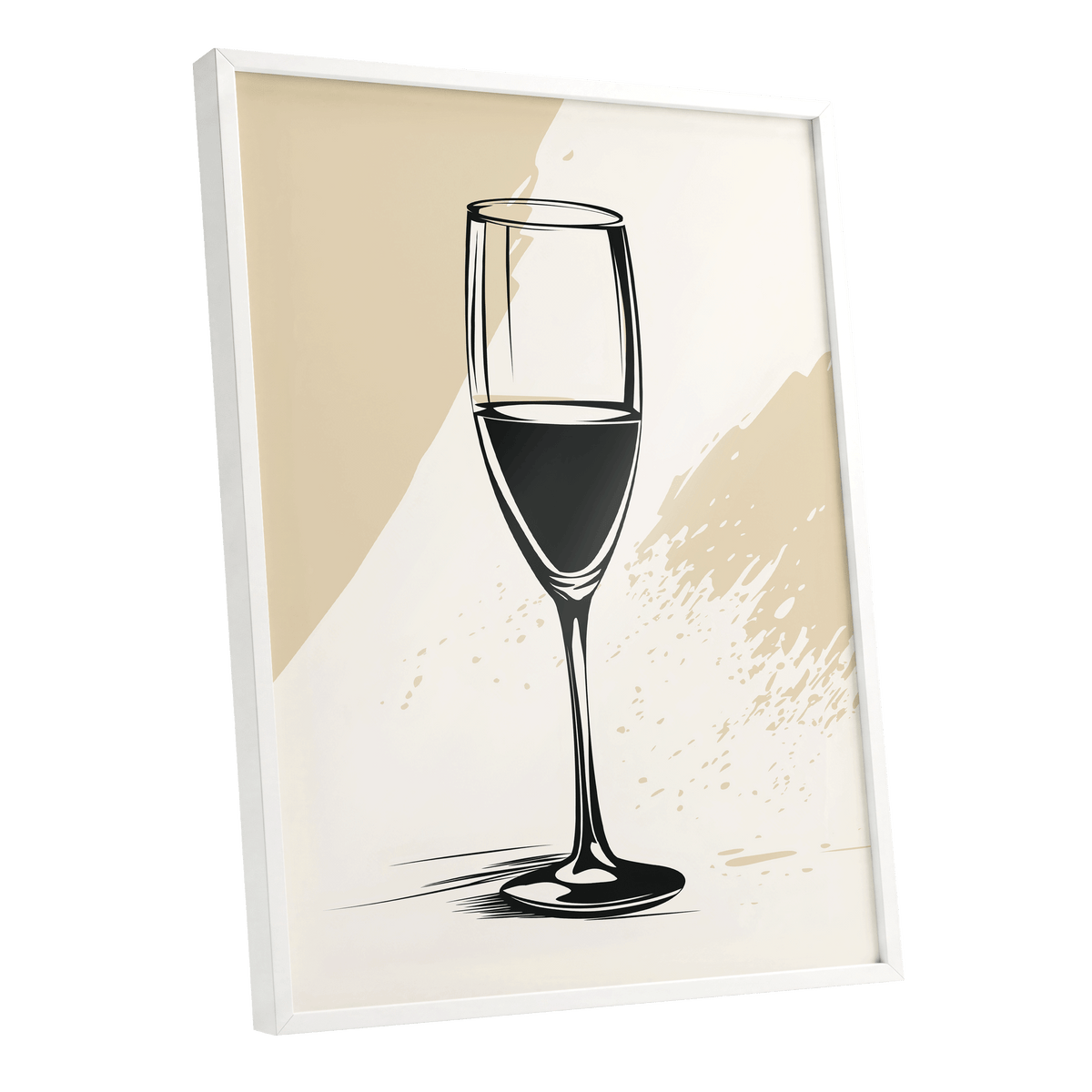 The Last Pour, black, beige, white minimalist wall art shown as a white framed poster wall art print