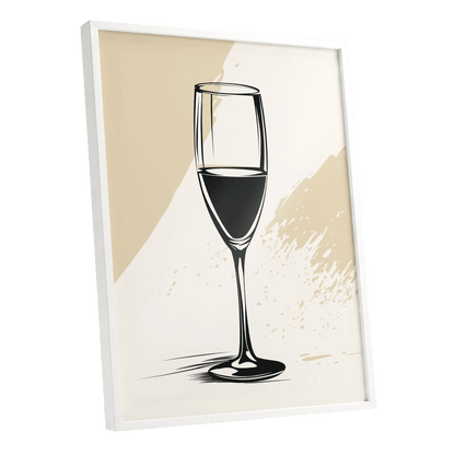 The Last Pour, black, beige, white minimalist wall art shown as a white framed poster wall art print