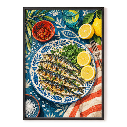 The Lemon Table, blue, yellow, green abstract wall art, front artwork view