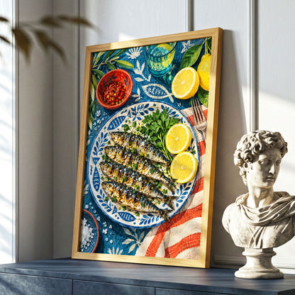 The Lemon Table, blue, yellow, green abstract wall art displayed in a styled interior, gallery view 2