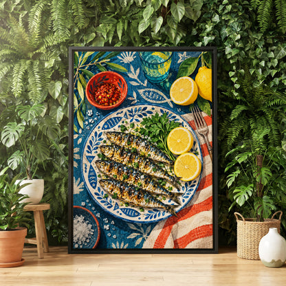 The Lemon Table, blue, yellow, green abstract wall art displayed in a styled interior, gallery view 4