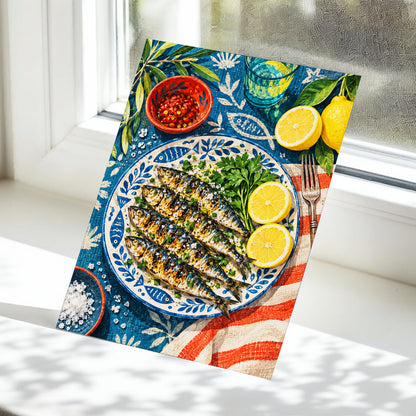 The Lemon Table, blue, yellow, green abstract wall art displayed in a styled interior, gallery view 5