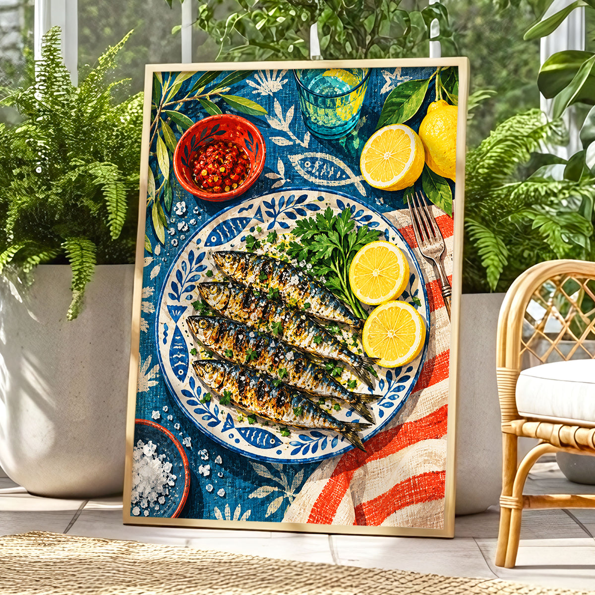 The Lemon Table, blue, yellow, green abstract wall art displayed in a styled interior, gallery view 6