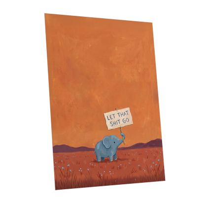 The Let-Go Elephant, orange, red, blue nature wall art shown as a unframed poster wall art print