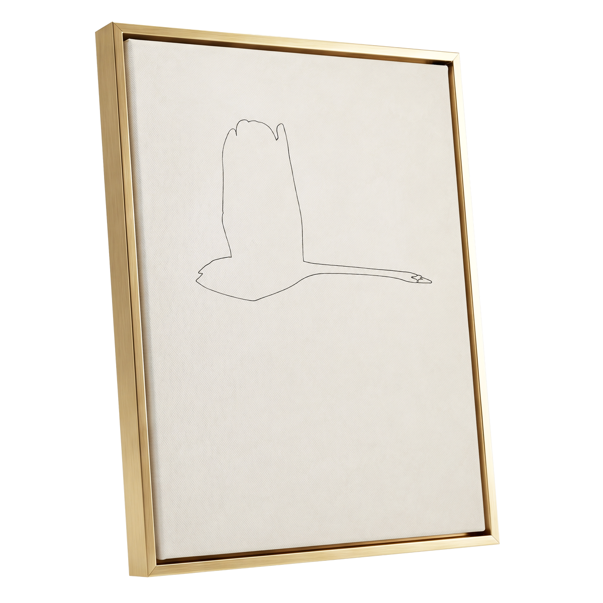 The Long Glide, beige, white, black nature wall art shown as a gold framed canvas wall art
