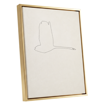 The Long Glide, beige, white, black nature wall art shown as a gold framed canvas wall art