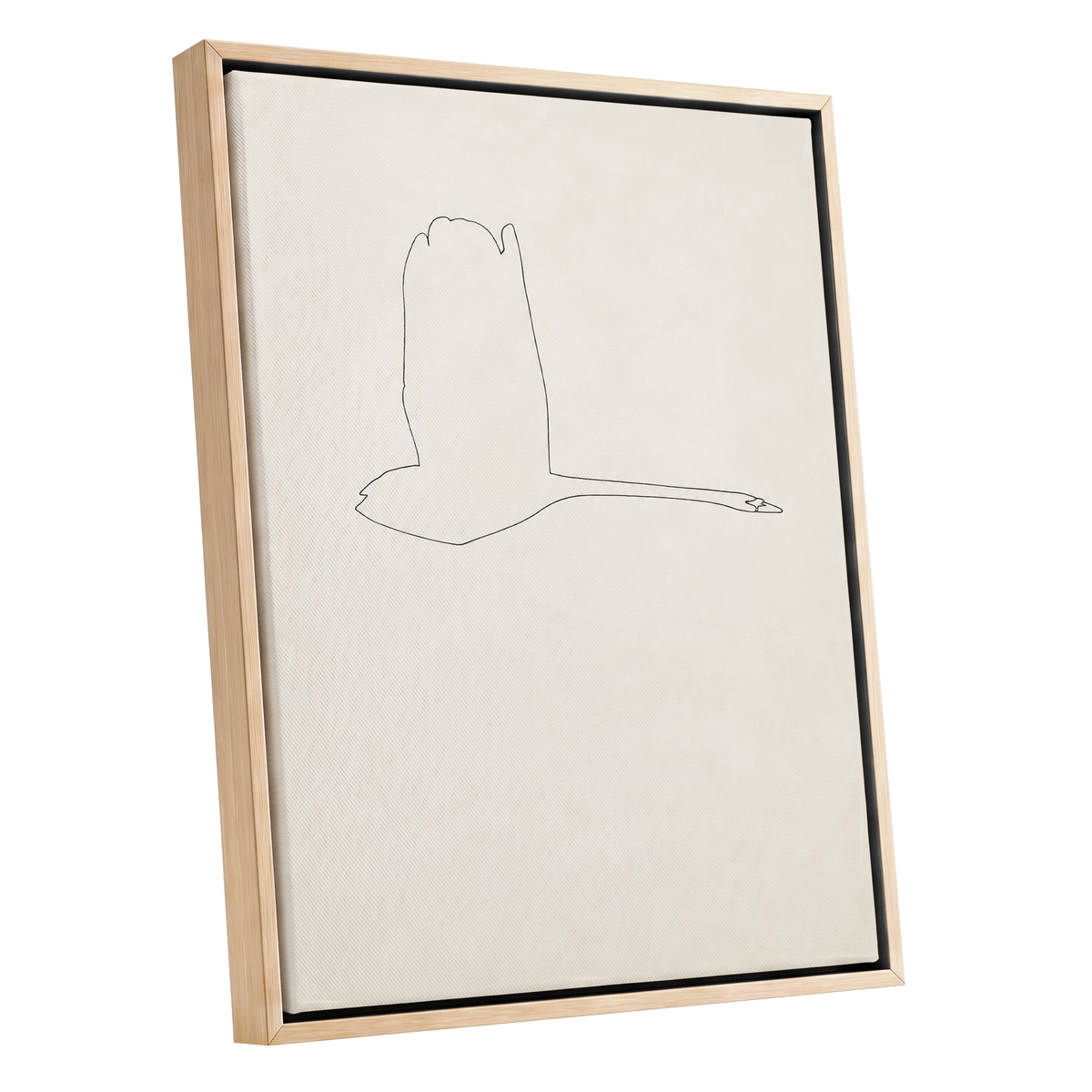 The Long Glide, beige, white, black nature wall art shown as a oak framed canvas wall art