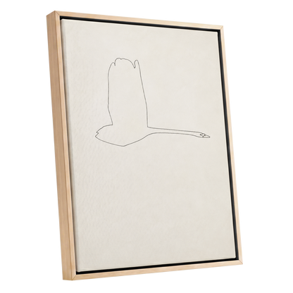 The Long Glide, beige, white, black nature wall art shown as a oak framed canvas wall art