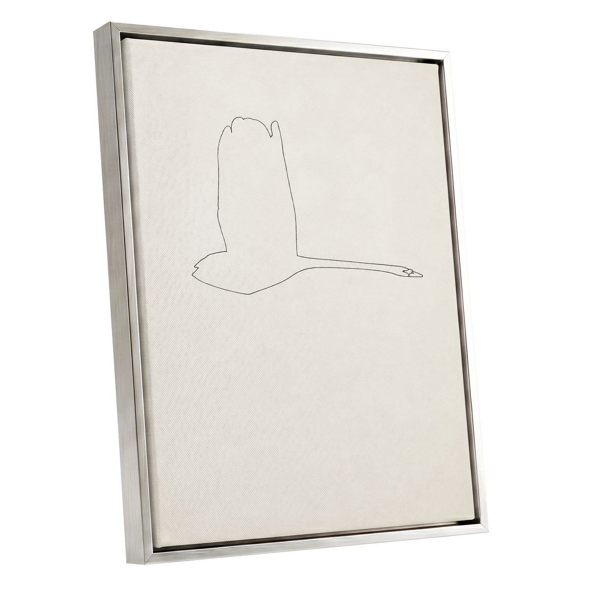 The Long Glide, beige, white, black nature wall art shown as a silver framed canvas wall art