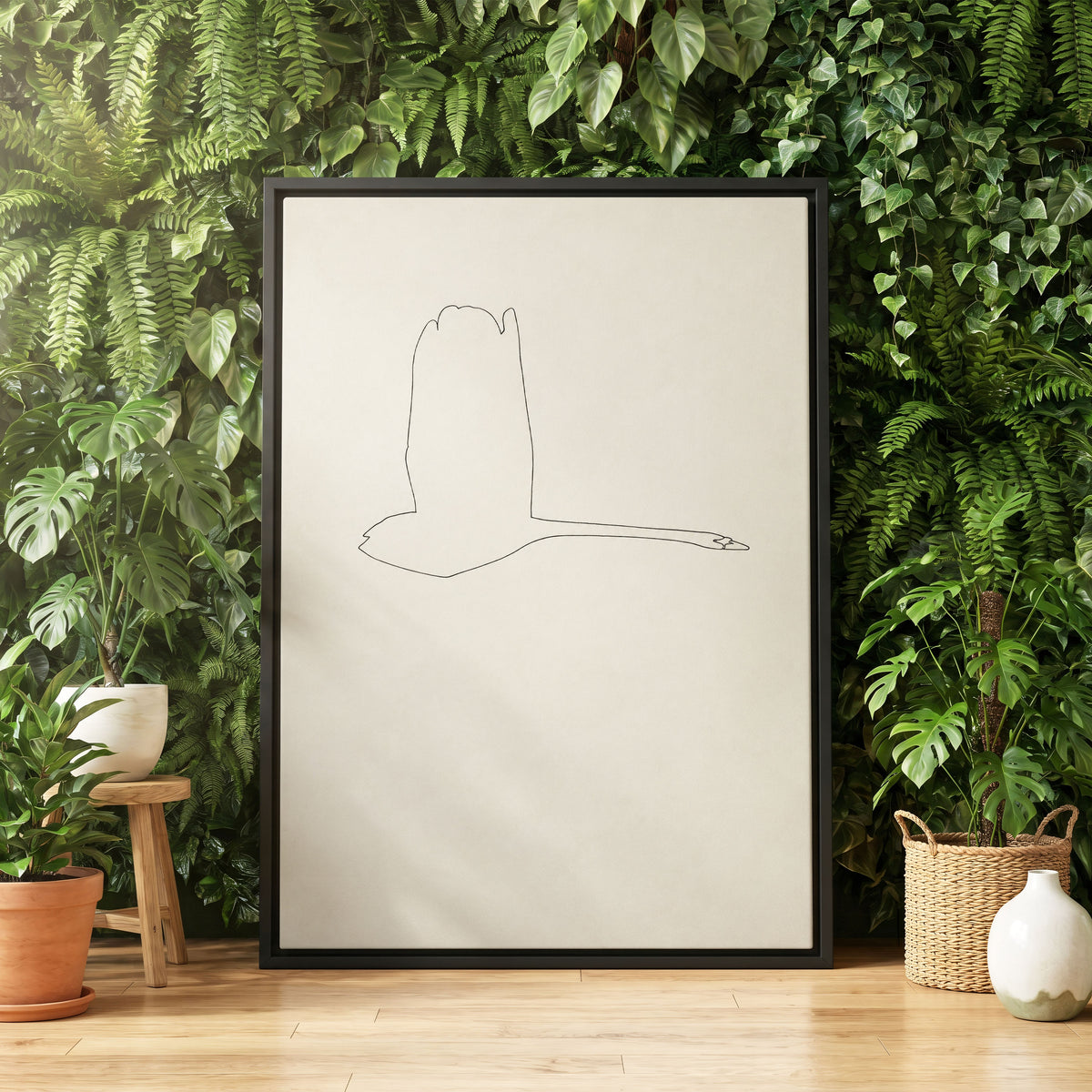 The Long Glide, beige, white, black nature wall art displayed in a styled interior, gallery view 4