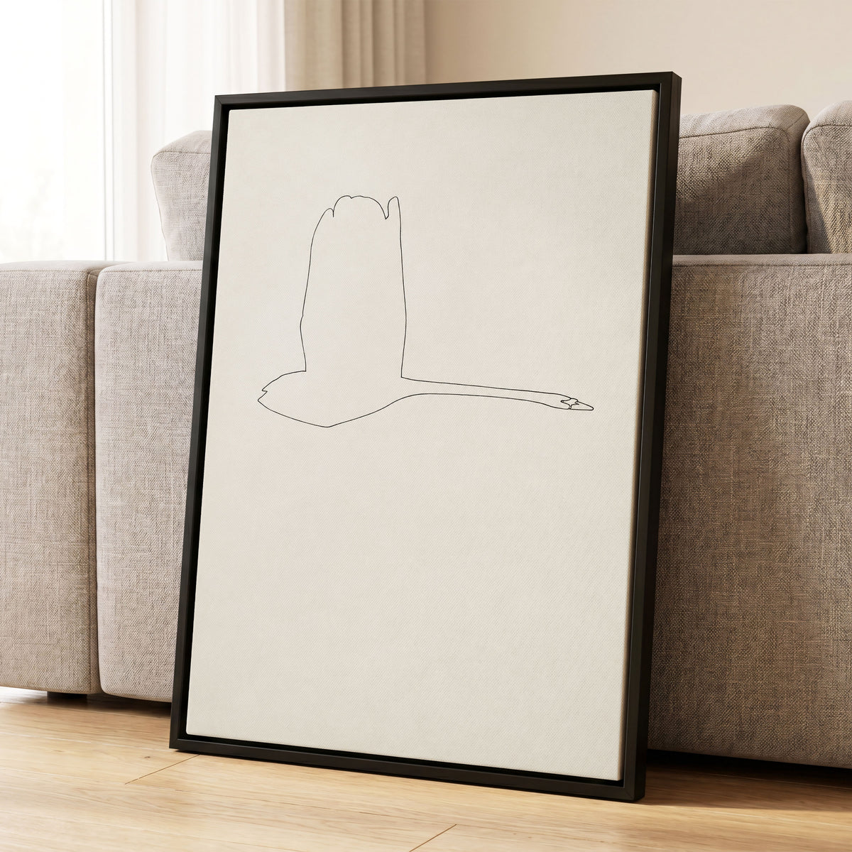 The Long Glide, beige, white, black nature wall art displayed in a styled interior, gallery view 8