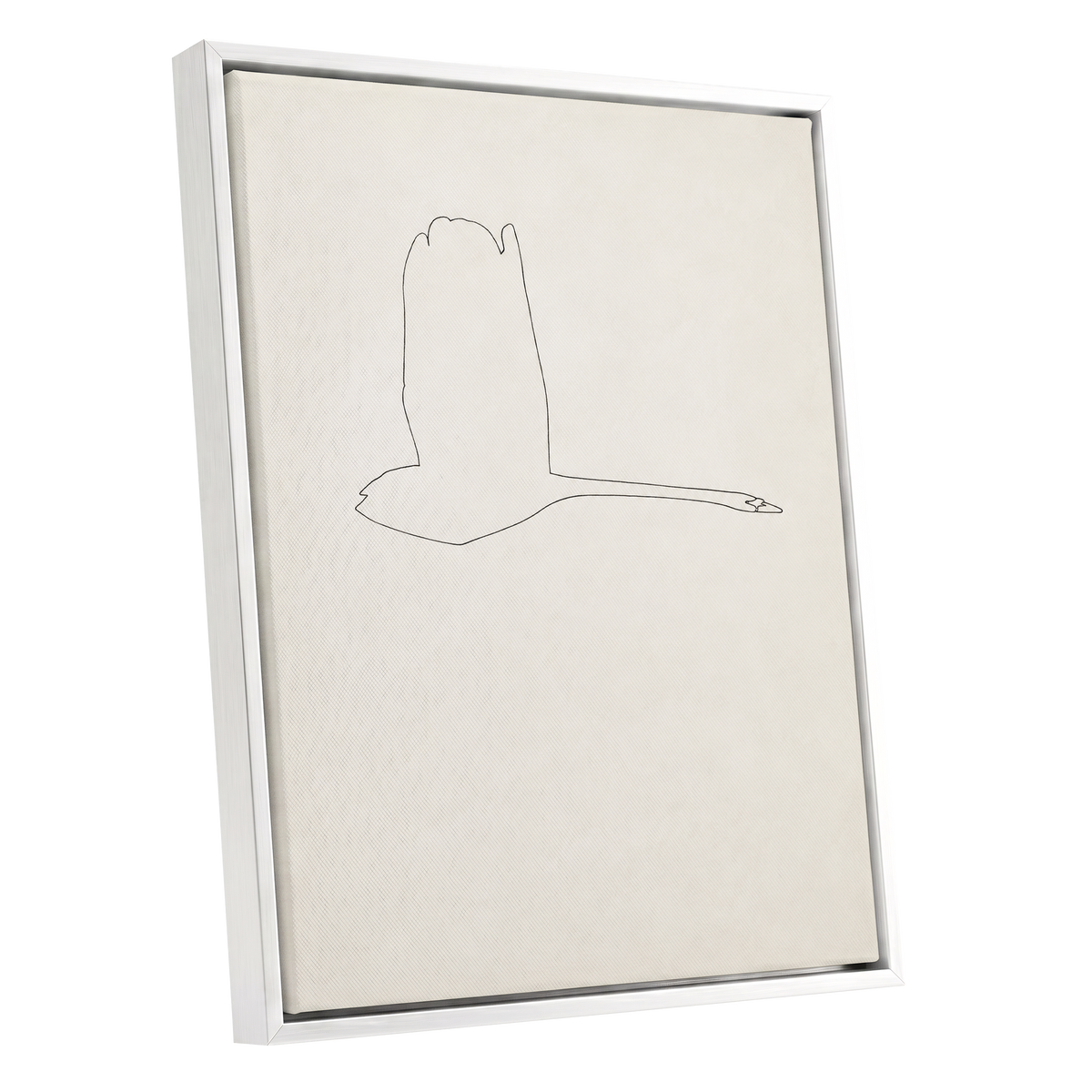 The Long Glide, beige, white, black nature wall art shown as a white framed canvas wall art