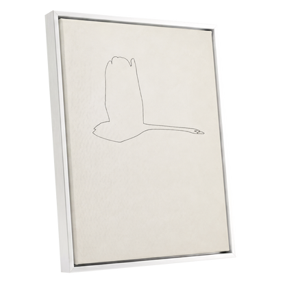 The Long Glide, beige, white, black nature wall art shown as a white framed canvas wall art