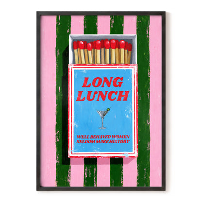 The Long Lunch Matchbox, pink, green, blue abstract wall art, front artwork view