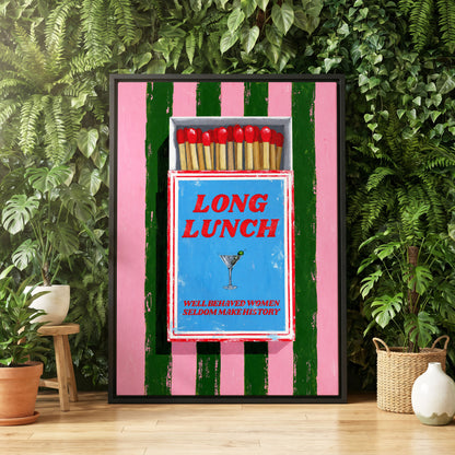 The Long Lunch Matchbox, pink, green, blue abstract wall art displayed in a styled interior, gallery view 4