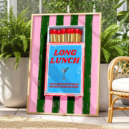 The Long Lunch Matchbox, pink, green, blue abstract wall art displayed in a styled interior, gallery view 6