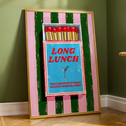 The Long Lunch Matchbox, pink, green, blue abstract wall art displayed in a styled interior, gallery view 9