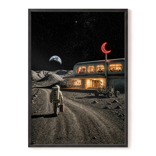 The Lunar Check-In, black, gray, beige minimalist wall art, front artwork view