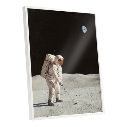 The Lunar Tee, black, white, gray minimalist wall art shown as a white framed poster wall art print