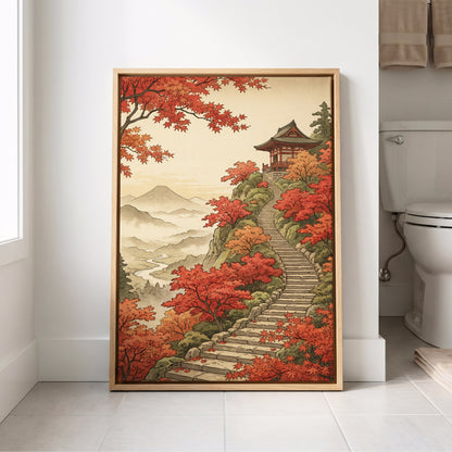 The Maple Ascent, red, orange, green nature wall art displayed in a styled interior, gallery view 8