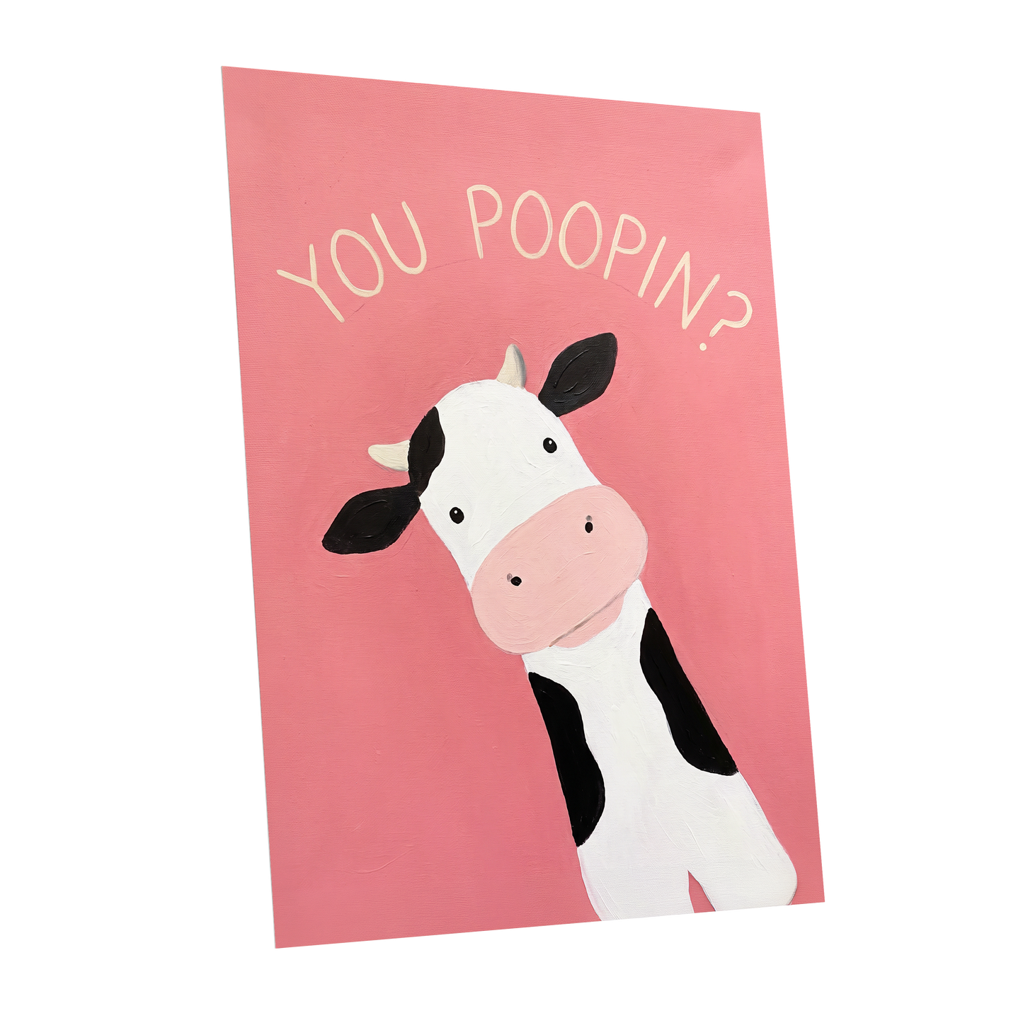 The Nosy Moo, pink, white, black nature wall art shown as a unframed poster wall art print