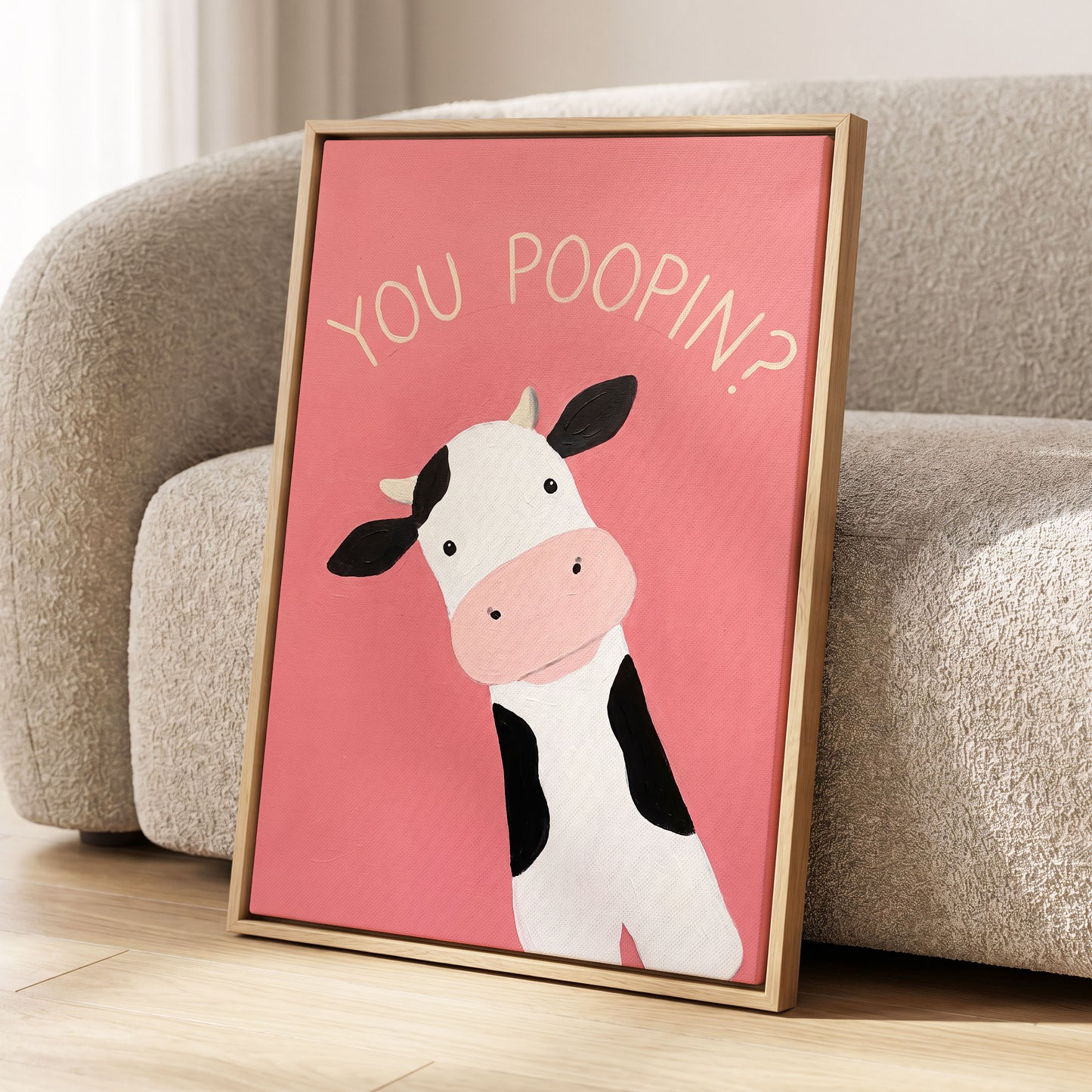The Nosy Moo, pink, white, black nature wall art displayed in a styled interior, gallery view 8