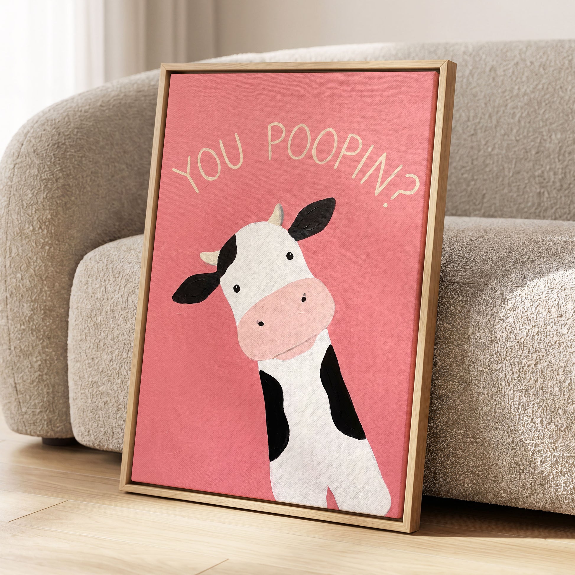 The Nosy Moo, pink, white, black nature wall art displayed in a styled interior, gallery view 8
