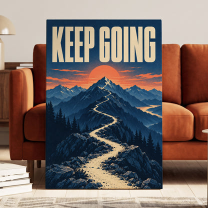 The Onward Ridge, blue, beige, orange nature wall art on canvas displayed in a styled interior, gallery view 2