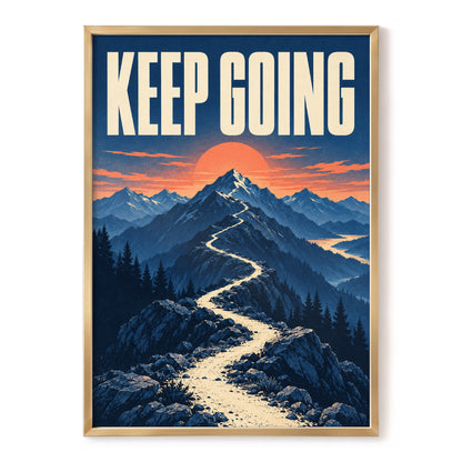 The Onward Ridge, blue, beige, orange nature wall art, front artwork view