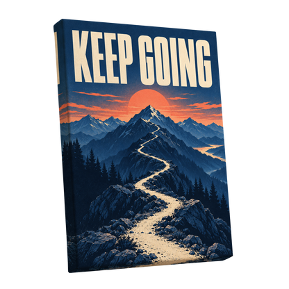 The Onward Ridge, blue, beige, orange nature wall art shown as a stretched canvas wall art