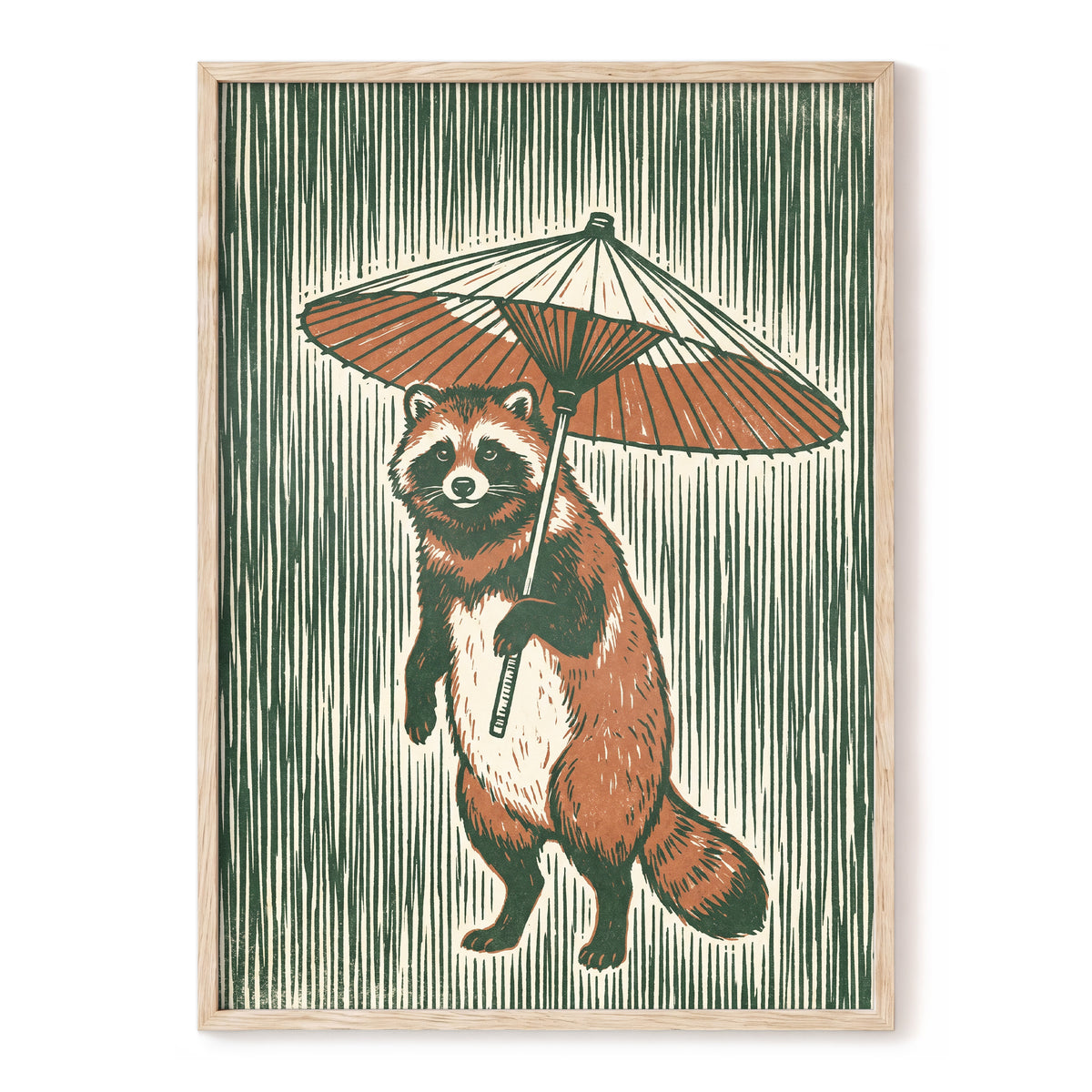 The Parasol Keeper, green, beige, brown nature wall art, front artwork view