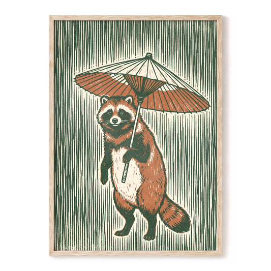 The Parasol Keeper, green, beige, brown nature wall art, front artwork view