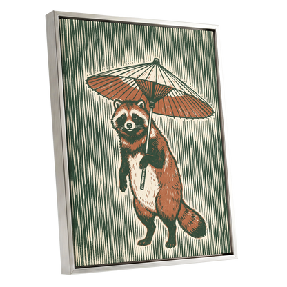 The Parasol Keeper, green, beige, brown nature wall art shown as a silver framed canvas wall art