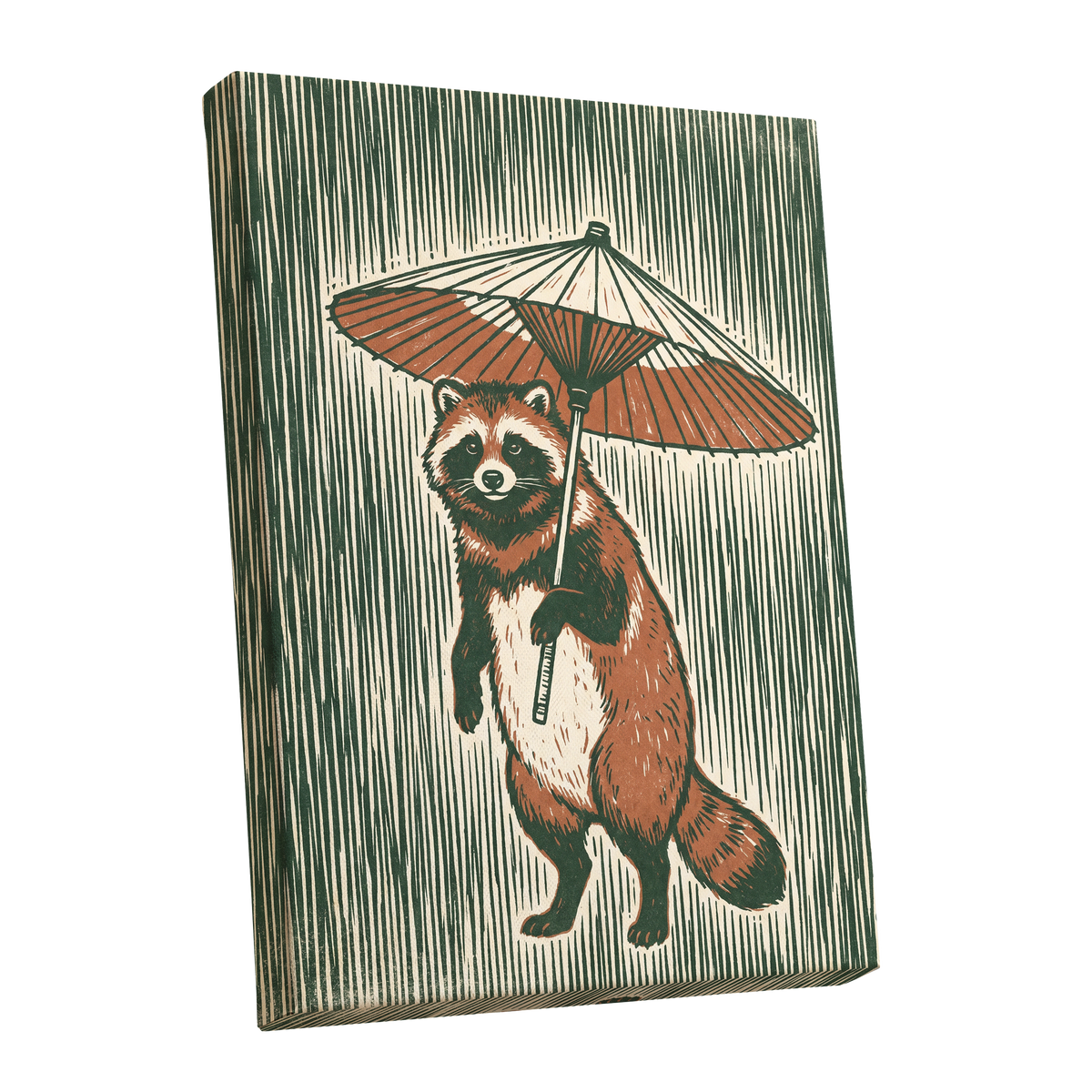 The Parasol Keeper, green, beige, brown nature wall art shown as a stretched canvas wall art