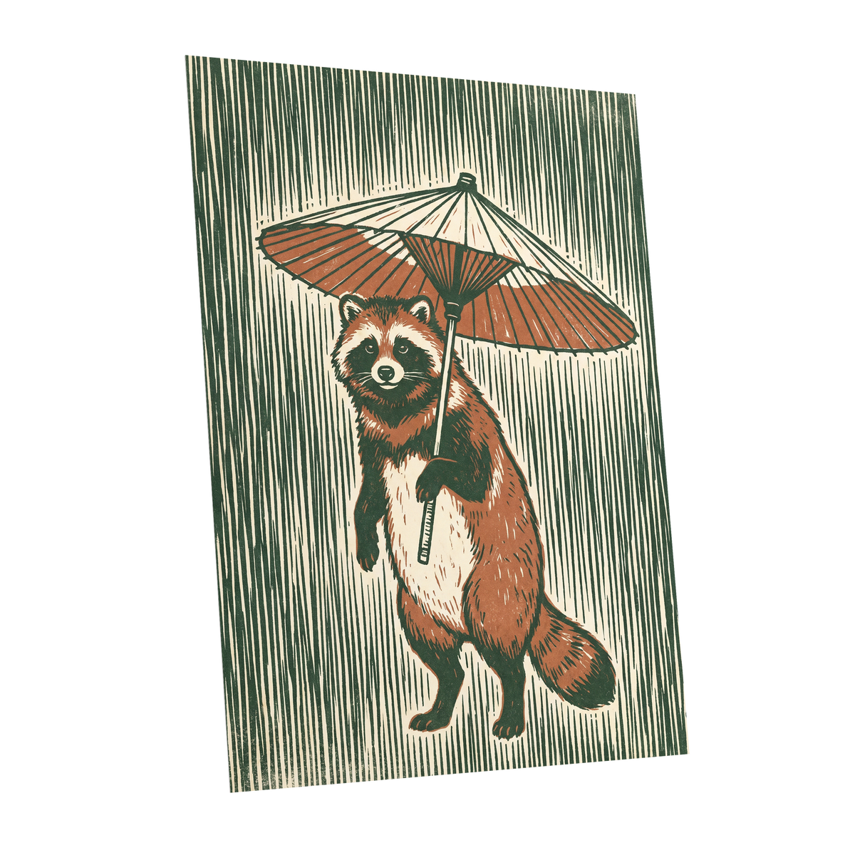 The Parasol Keeper, green, beige, brown nature wall art shown as a unframed poster wall art print