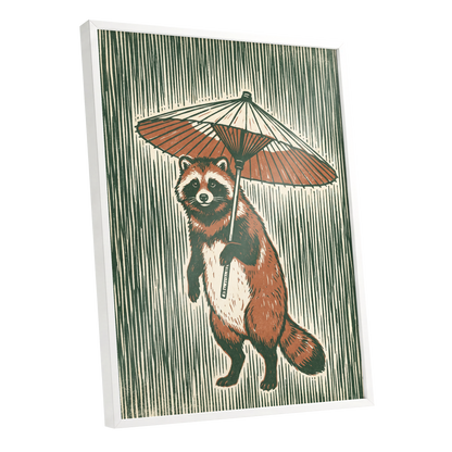 The Parasol Keeper, green, beige, brown nature wall art shown as a white framed poster wall art print