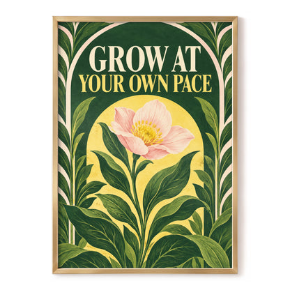 The Patient Bloom, green, yellow, pink floral wall art, front artwork view