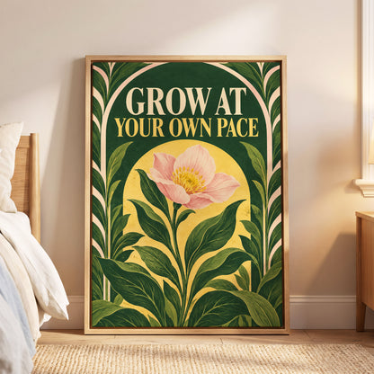 The Patient Bloom, green, yellow, pink floral wall art displayed in a styled interior, gallery view 5
