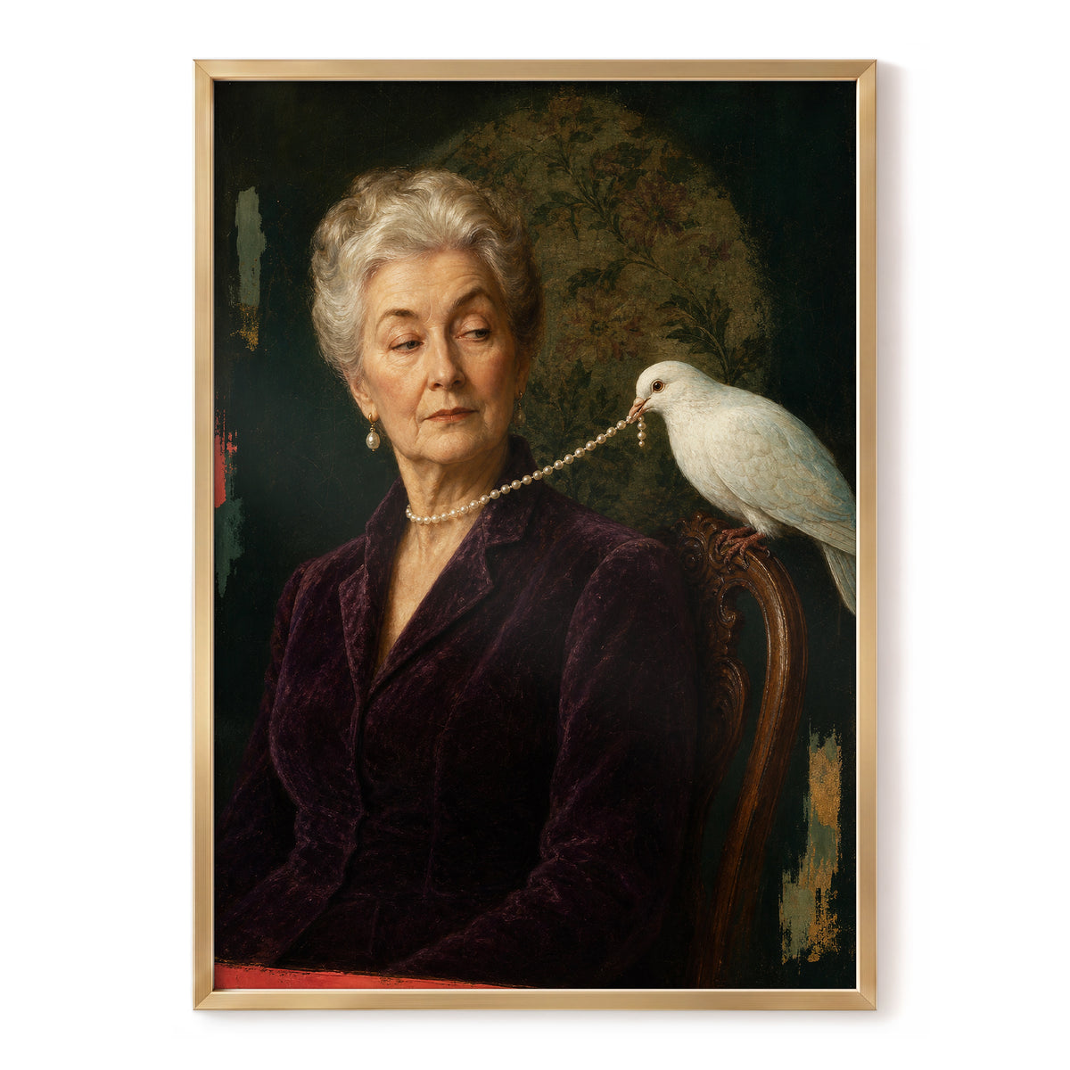 The Pearl Thief, green, purple, white abstract wall art, front artwork view