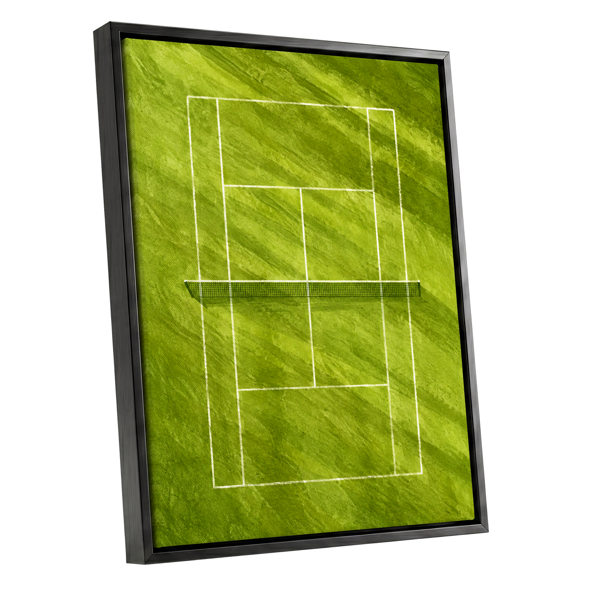The Quiet Court, green, white, black minimalist wall art shown as a black framed canvas wall art