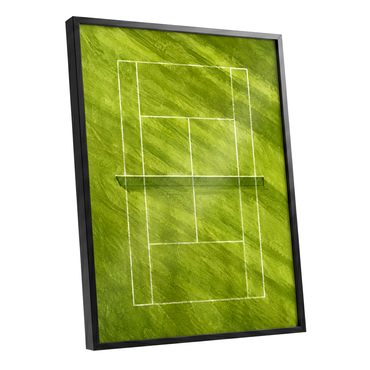 The Quiet Court, green, white, black minimalist wall art shown as a black framed poster wall art print