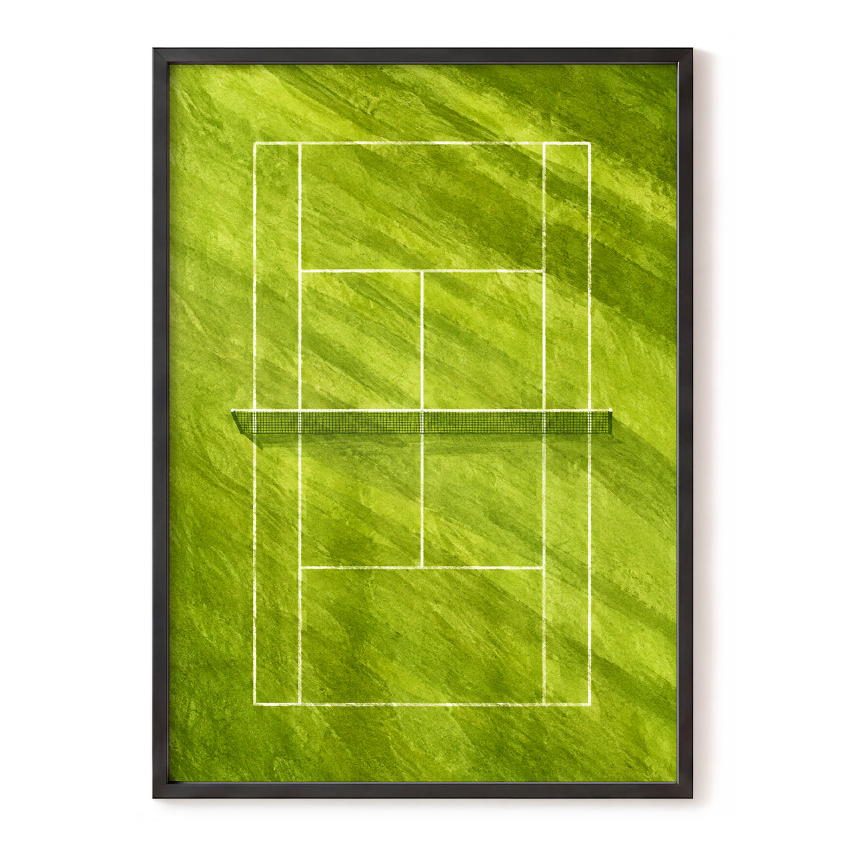 The Quiet Court, green, white, black minimalist wall art, front artwork view