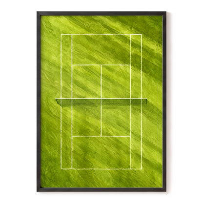The Quiet Court, green, white, black minimalist wall art, front artwork view