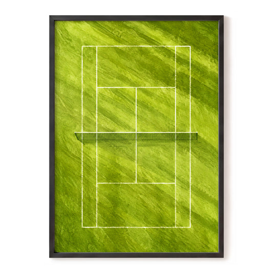 The Quiet Court, green, white, black minimalist wall art, front artwork view