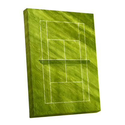The Quiet Court, green, white, black minimalist wall art shown as a stretched canvas wall art