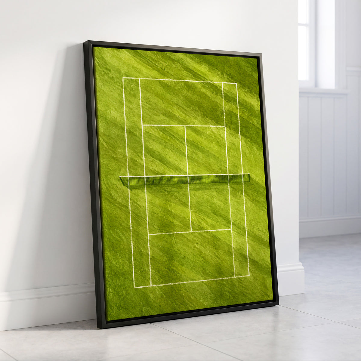 The Quiet Court, green, white, black minimalist wall art displayed in a styled interior, gallery view 4