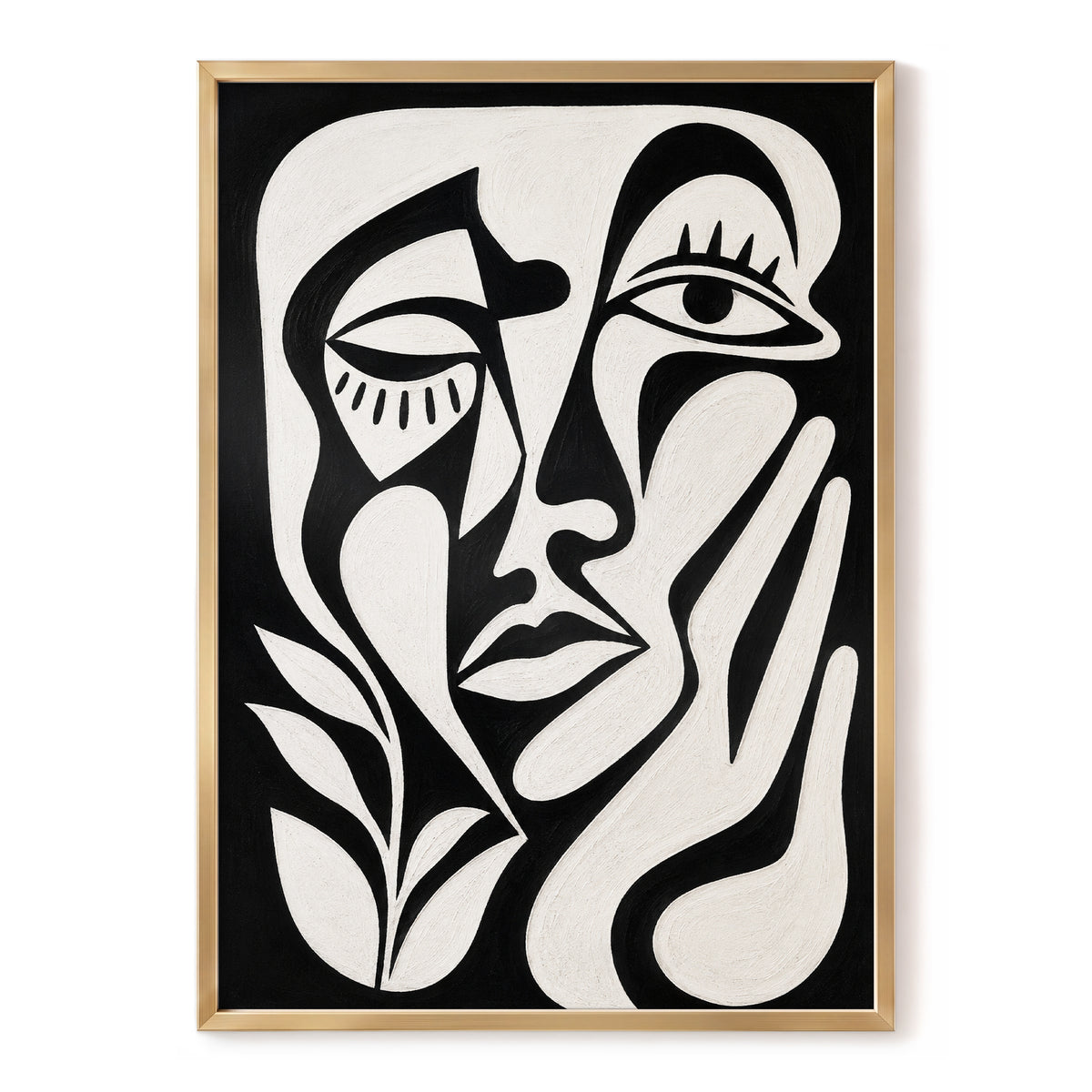 The Quiet Gaze, black, white, beige abstract wall art, front artwork view